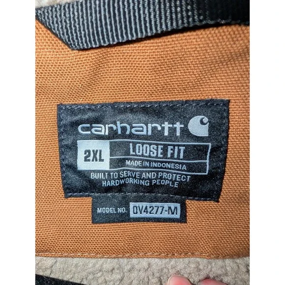 Carhartt Men's Brown Sherpa Lined Heavy Duty Work Vest 2XL Pockets Warm Outdoor - Picture 4 of 6